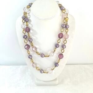 Vtg KJL Kenneth Jay Lane 42" Faceted Bead Pearl Necklace Lilac Chunky Faux Pearl